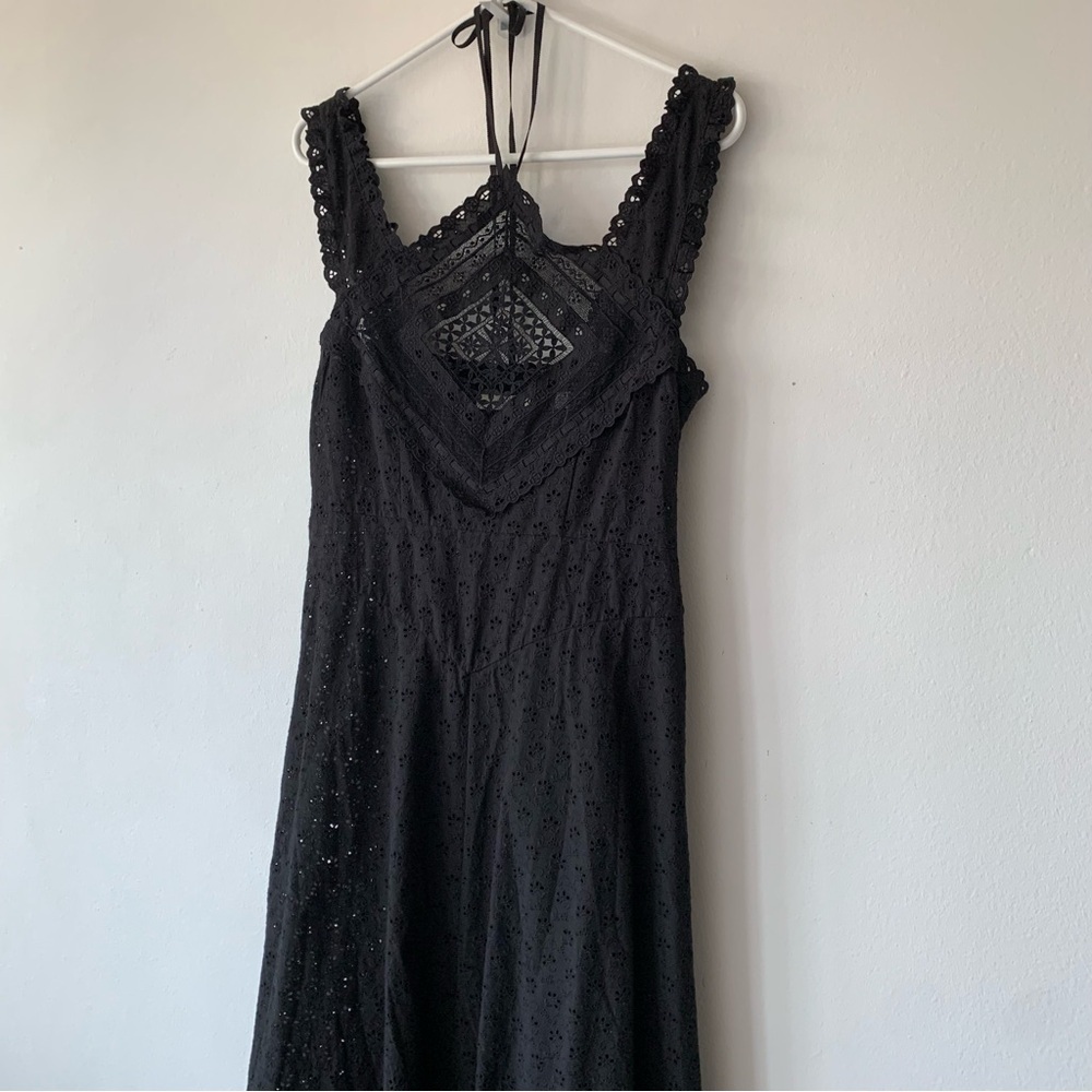 NWT Doen Frieda Cotton Eyelet Ruffle Lace Halter A Line Midi Maxi Dress Black - Picture 7 of 13